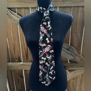 Vintage Tabasco Black Red Blue & Cream Hot Sauce & Pasta Silk Necktie